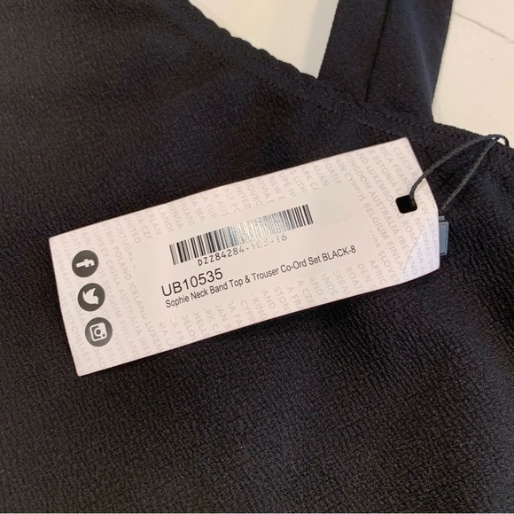 Black Textured Choker Neck Top Flare Pant Co-Ord Matching Set - Picture 7 of 8